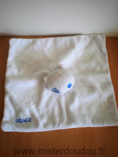 Doudou Ecureuil Uriage Blanc bleu motifs fleurs ronds dessous 