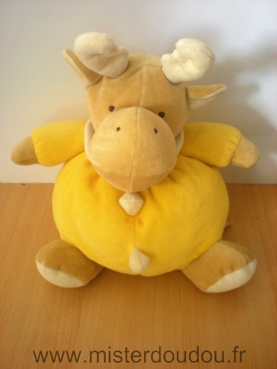 Doudou bébé cerf jaune, beige et marron ROMANE