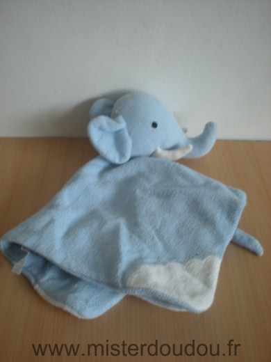 Doudou Eléphant 0 Bleu blanc en tissus éponge 