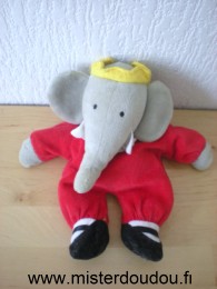 Doudou Eléphant Ajena Babar rouge gris 