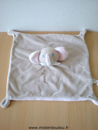 Doudou Eléphant Auchan Beige dessus rose dessous 