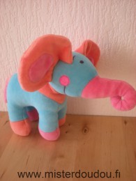 Doudou Eléphant Auchan Bleu rose rouge Oreilles font bruit de papier