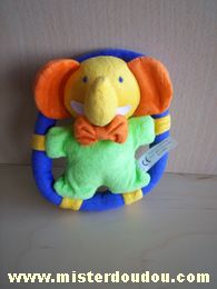 Doudou Eléphant Auchan Jaune orange vert sur un rond bleu 