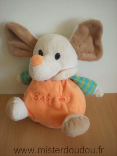 Doudou Eléphant Auchan Orange blanc beige baby 