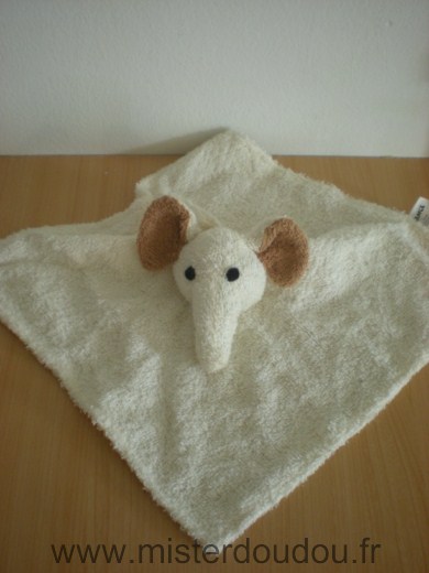 Doudou Eléphant Baby balance Ecru oreilles marron en coton 