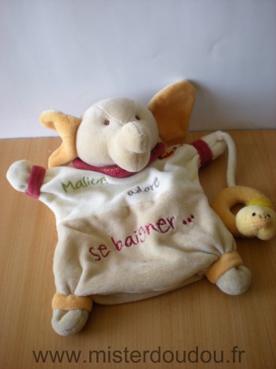 Doudou Elphant Baby nat Blanc beige malice adore se baigner 