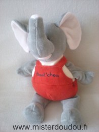 Doudou Eléphant Baby nat Fris salopette rouge bout'chou 