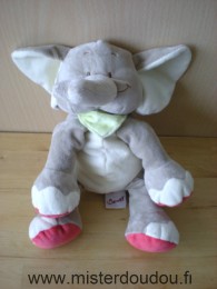 Doudou Eléphant Bengy Gris rouge ecru foulard vert 