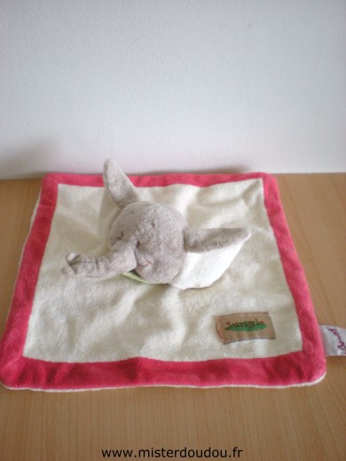 Doudou Eléphant Bengy Jungle - ecru bordure rouge 