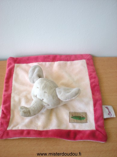 Doudou Eléphant Bengy Rose rouge gris foulard vert 