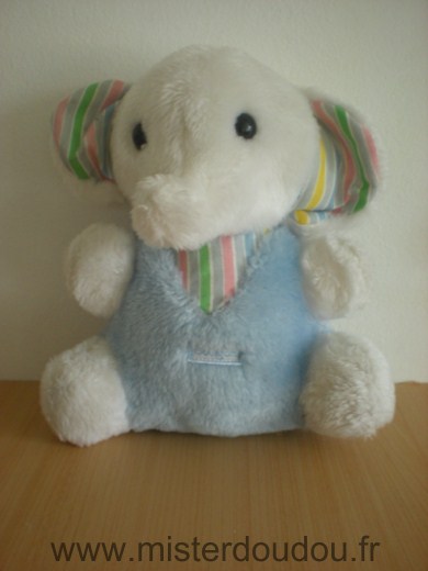 Doudou Eléphant Boulgom Peluche bleu blanc raye 