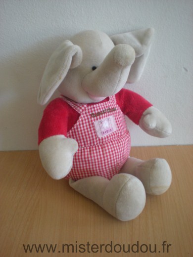 Doudou Eléphant Bout chou Gris rouge 