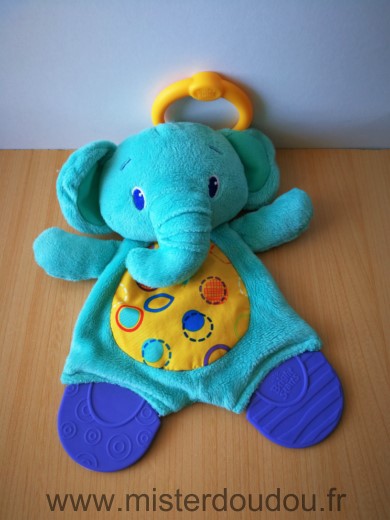 Doudou Eléphant Bright starts Bleu jaune dentition violet 