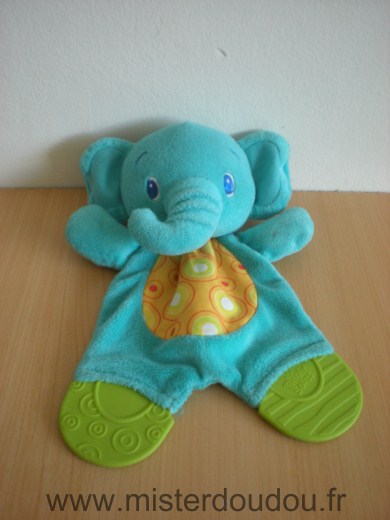 Doudou Eléphant Bright starts Bleu vert jaune 