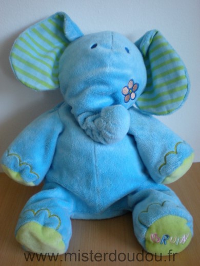 Doudou Eléphant Bruin Bleu vert 