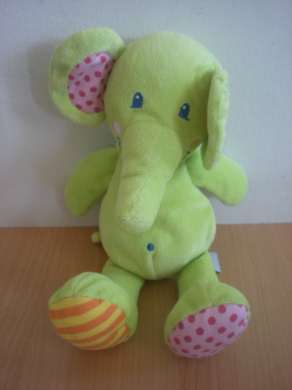 Doudou Eléphant Casino Vert oreilles multicolore 