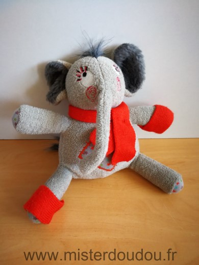 Doudou Eléphant Catimini Gris echarpe rouge 