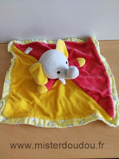 Doudou Eléphant Cp international Jaune rouge 