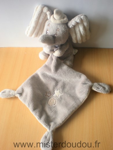 Doudou Eléphant Disney Dumbo gris beige mouchoir etoiles Nicotoy