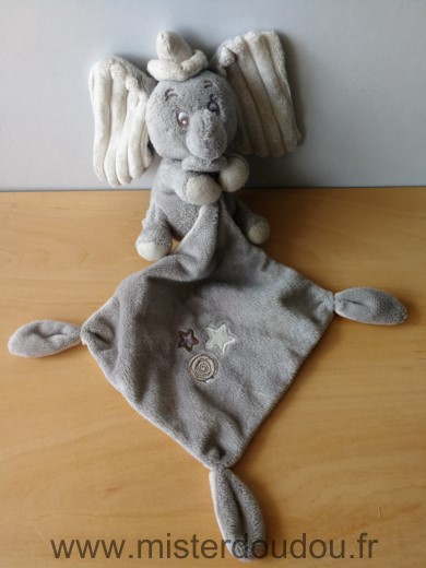 Doudou Eléphant Disney Dumbo gris beige mouchoir etoiles 