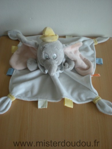 Doudou Eléphant Disney Dumbo gris carre blanc avec etiquettes 
