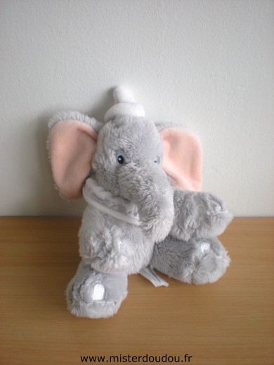 Doudou Eléphant Disney Dumbo gris col blanc 