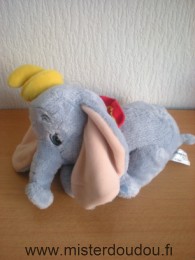Doudou Eléphant Disney Dumbo gris col eouge chapeau jaune 