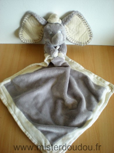 Doudou Eléphant Disney Dumbo gris mouchoir gris jaune 