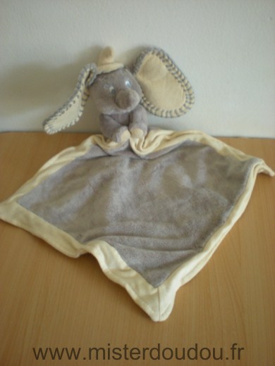 Doudou Eléphant Disney Dumbo gris mouchoir gris liseret ecru 