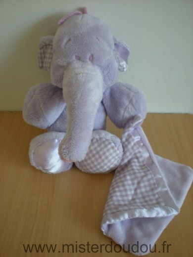 Doudou Eléphant Disney Efelan lumpy mauve mouchoir mauve 