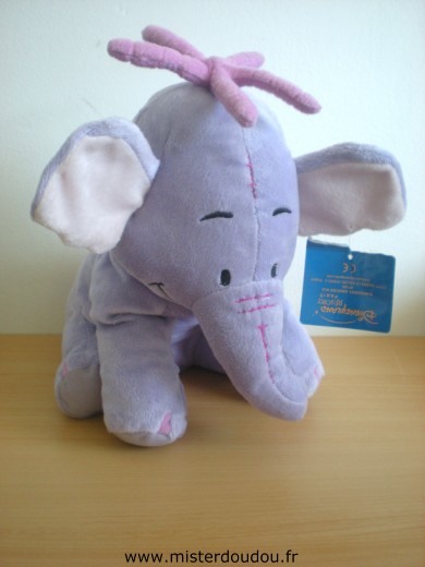 Doudou Eléphant Disney Efelant lumpy mauve assis 