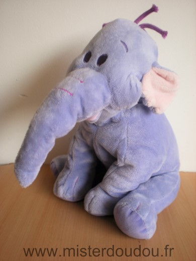 Doudou Eléphant Disney Efelant lumpy mauve queue ronde mauve 