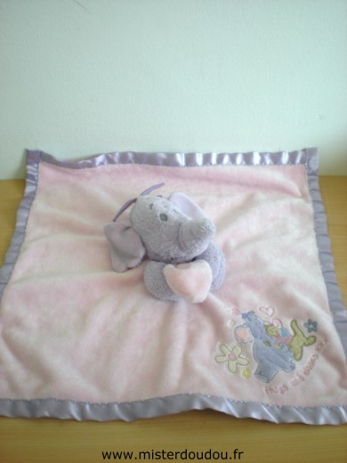 Doudou Eléphant Disney Efelant lumpy rose liseret mauve satin 