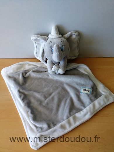 Doudou Eléphant Disney Gris mouchoir gris blanc 