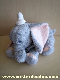 Doudou Eléphant Disney Gris rose colerette grise et blanche Grand modèle