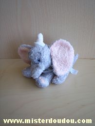 Doudou Eléphant Disney Gris rose colerette grise et blanche Petit modèle