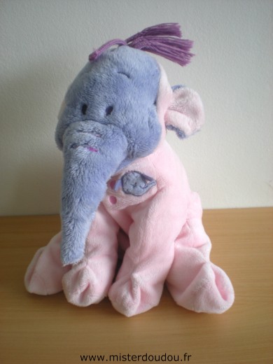 Doudou Eléphant Disney Lumpy mauve en pyjama rose 