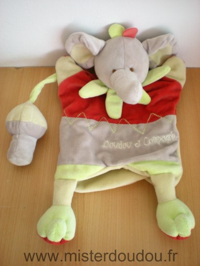 Doudou Eléphant Doudou et compagnie Gris rouge vert 