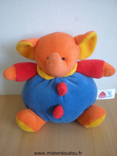 Doudou Eléphant Fehn Bleu orange rouge 