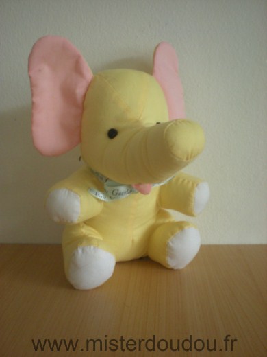 Doudou Eléphant Guerlain Jaune rose 