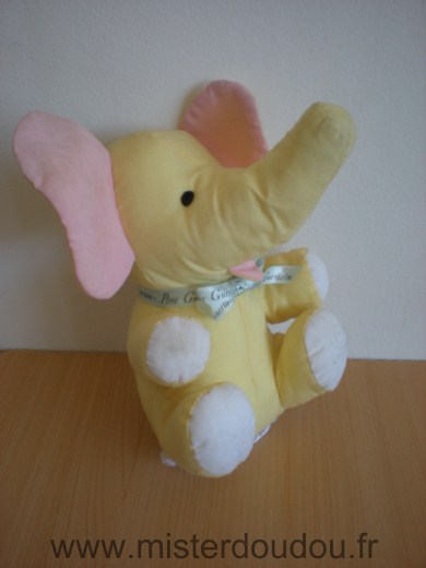 Doudou Eléphant Guerlain Jaune rose 