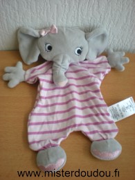 Doudou Eléphant H et m Gris, rayé rose mauve 