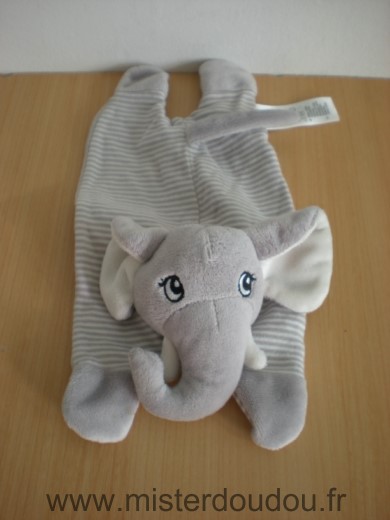 Doudou Eléphant H et m Gris rayures sur le dos 