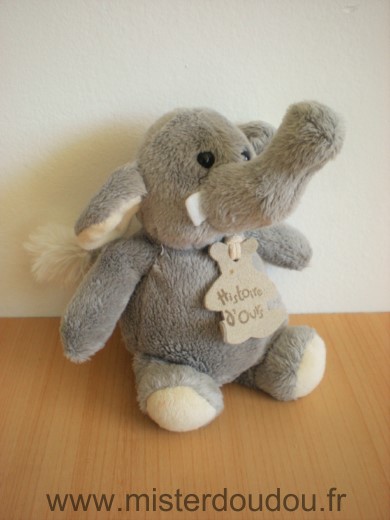 Doudou Eléphant Histoire d ours Gris blanc 