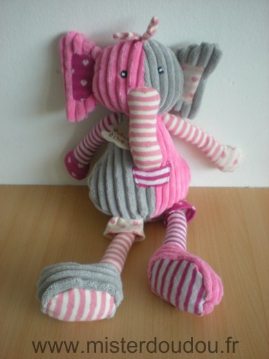 Doudou Eléphant Histoire d ours Rose gris 