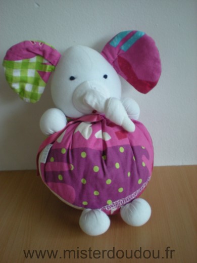 Doudou Eléphant Imagine creation Rose violet blanc 