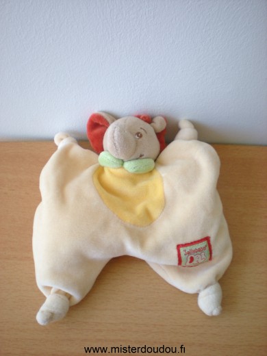 Doudou Eléphant Jollybaby Beige jaune Semi plat avec un pouet pouet dans le ventre