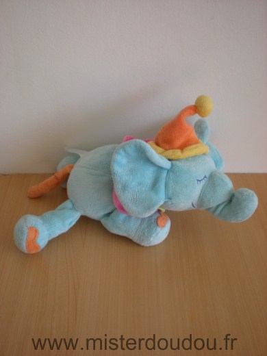 Doudou Eléphant Jollybaby Bleu clo rose bonnet orange Petite tache sur l oreille