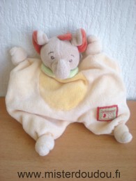 Doudou Eléphant Jollybaby Jaune orange beige col vert Fait 