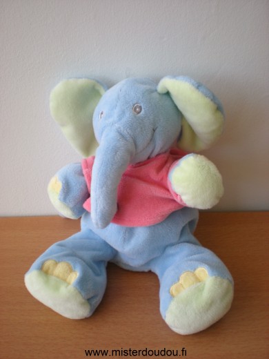 Doudou Eléphant Kiabi baby Bleu vert tshirt rose 